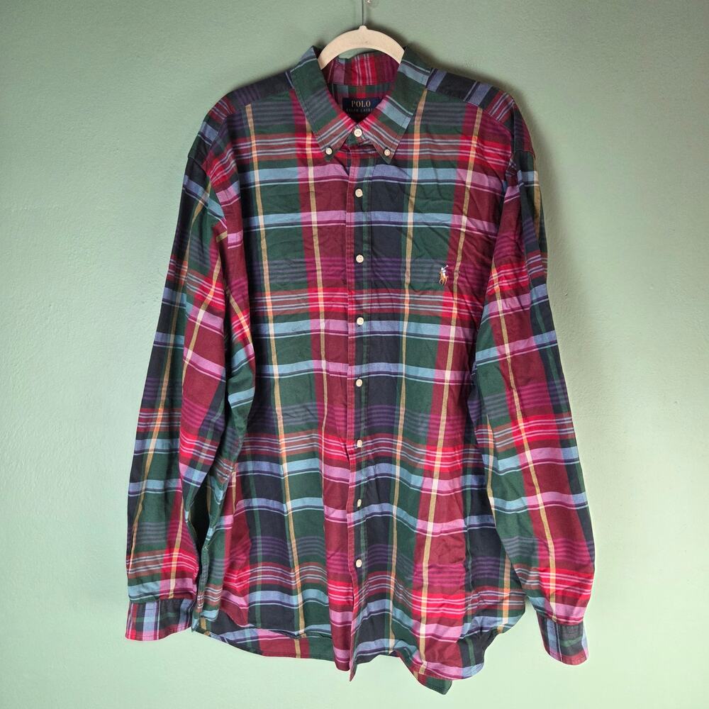 Polo Ralph Lauren Mens 2XLT Multicolor Button Down Long Sleeve Plaid Shirt